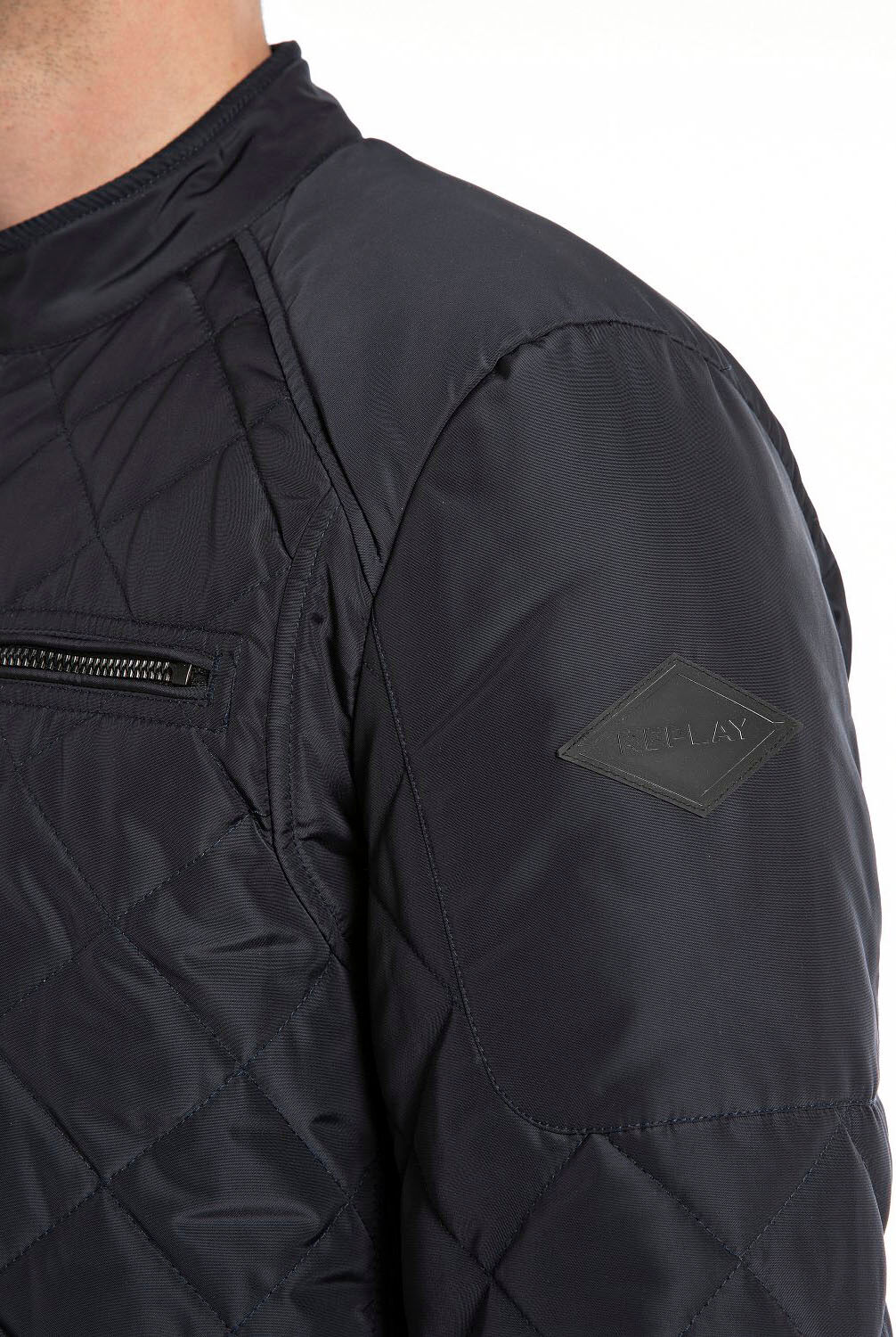 Steppjacke REPLAY "Saber Mid", Herren, Gr. L, blau (tiefblau), Obermaterial: 100% Polyester, unifarben, normal, mit Reißverschluss, Jacken Steppjacke, mit kurzem Stehkragen