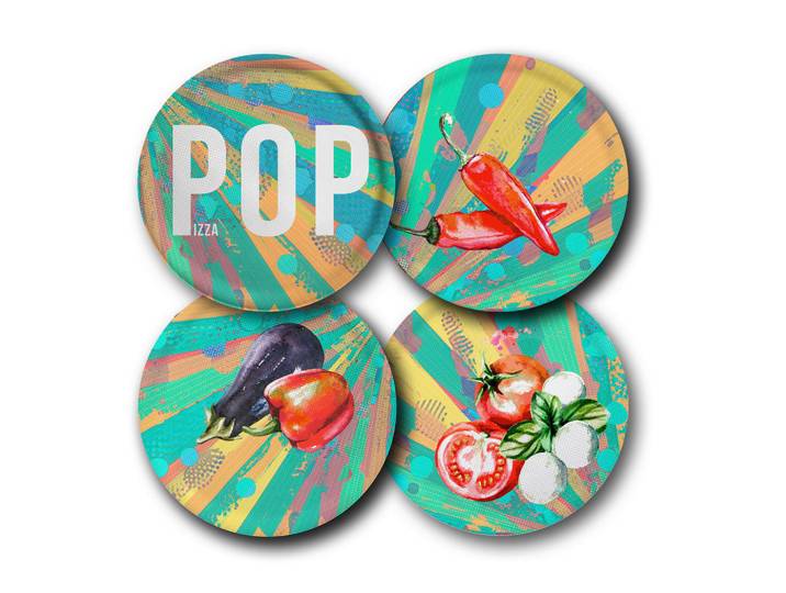 Mäser Pizzatellerset Pop, Blau, Grün, Rot, Weiß, Keramik, 4-teilig, rund, 2 cm, Made in Europe, Essen & Trinken, Geschirr, Teller, Pizzateller