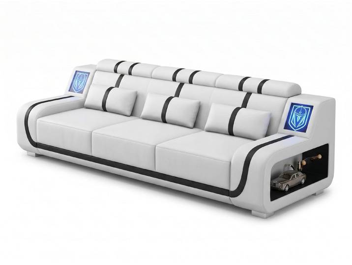 Xlmoebel 3-Sitzer 3-Sitzer Sofa Weiß Schwarz LED Modern Wohnzimmer Couch Design Möbel *, 1 Teile, Modernes Design, Bequeme Polsterung