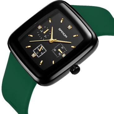Everyday Crate SANDA 1112 Square Quartz Watch 50M Waterproof Silicone Strap Watch For Men And Women green