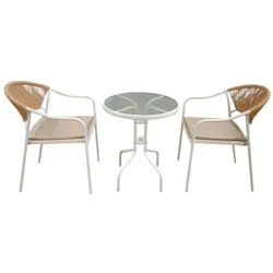 Happy Home 3tlg. Bistro Set HGE51-BEI helles Rattan mit Sitzkissen in Beige