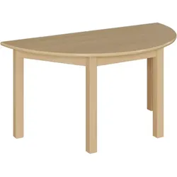 Halbrundtisch mit Massivholzgestell und Schichtstoffplatte
