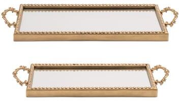 Melrose International Gold Beaded Mirror Tray (Set of 2)