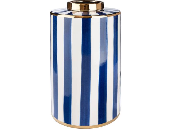 Tischvase GILDE Vase zylindrisch Elio , blau (blau, weiß), B:20cm H:40cm T:20cm Ø:20cm, Keramik, Vasen, Tischvase