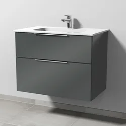 Sanipa 3way Waschtisch-Set mit Keramik-Waschtisch Design und Unterbau, Anthrazit-Glanz, UF48079 UF48079