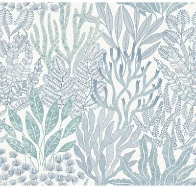 York Wallcoverings Coral Leaves Blue & Aqua Wallpaper