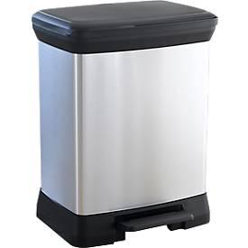 Curver Tritt-Mülleimer Decobin, 80 % Recycling-Kunststoff, Metalloptik, B 390 x T 290 x H 510 mm, 30 Liter, silber/schwarz