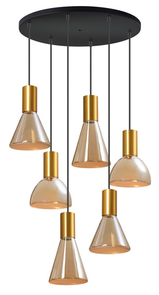 ETH Lisa 6-lichts hanglamp goud met amber glas