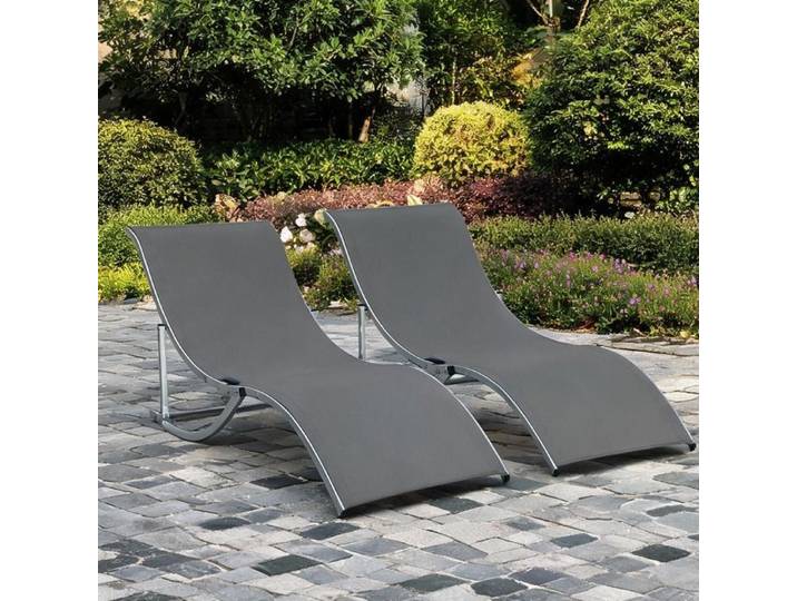 Transats de jardin pliables en aluminium gris foncé lot de 2 design incurvé pour terrasse et plage
