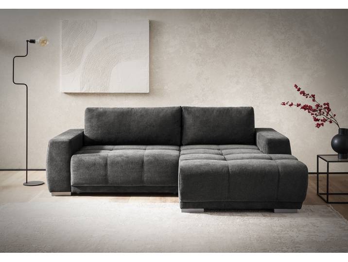 Ecksofa, Chenille, Schwarz 241×165 cm, Recamiere Rechts, Klassisch, Inosign