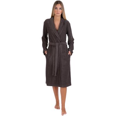 Damenbademantel WEWO FASHION "4030" Gr. XL, braun (schwarzbraun), L:110cm, Frottier, Hausmäntel, leicht und weich