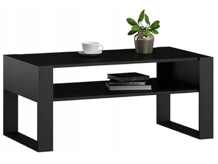 MATKAM Couchtisch KAJA H50 x B120 x T63,6 cm, offenes Regal unter der Arbeitsplatte, praktische Eleganz und Funktionalität, Retro-Loft (Schwarz)