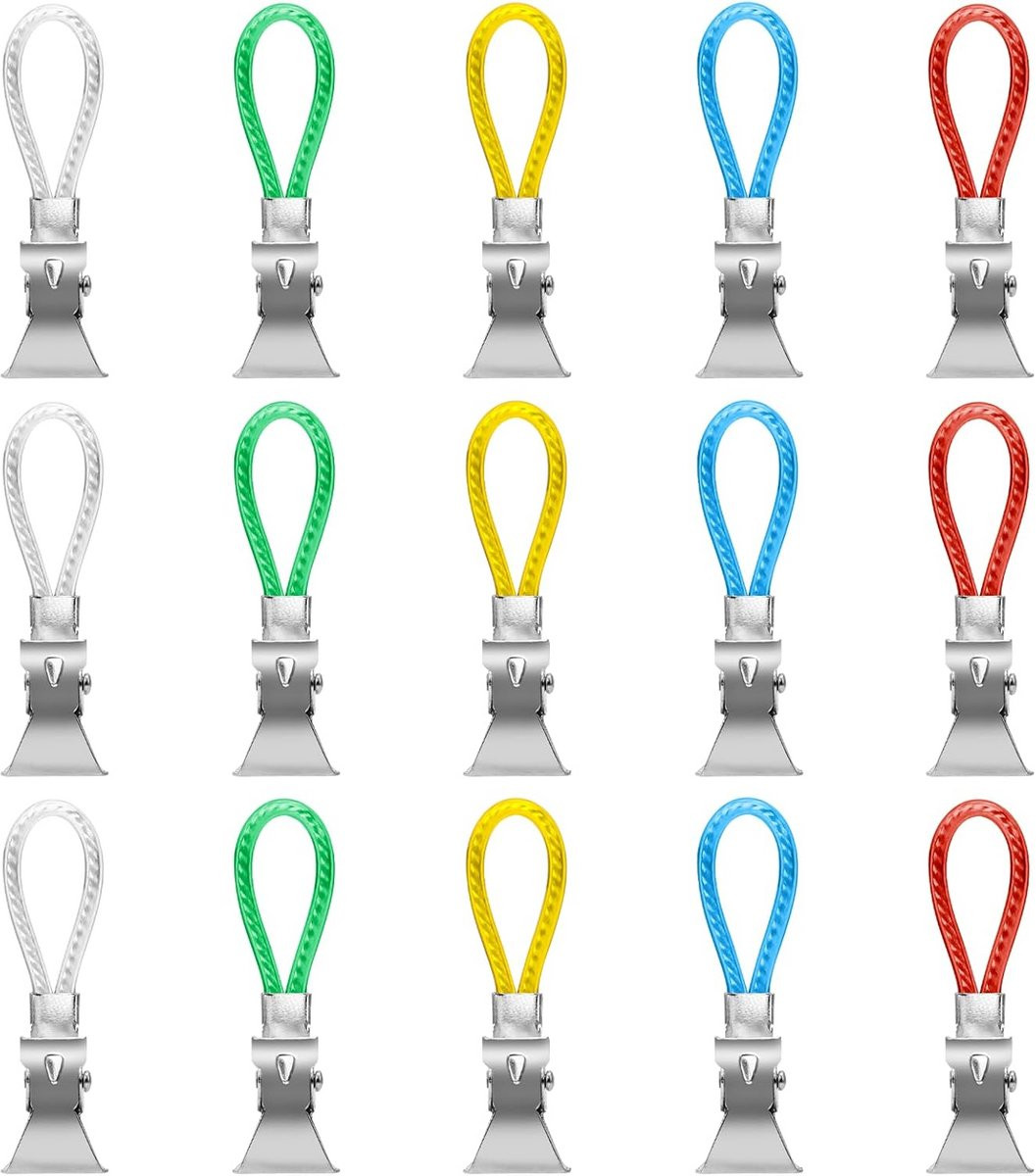 Set van 15 multicolor handdoekclips van roestvrij staal voor in de keuken