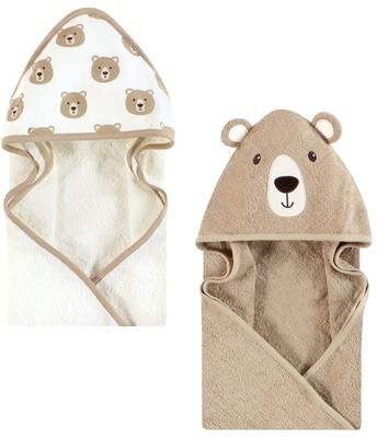 Hudson Baby Cotton Animal Face Hooded Towel, Tan Bear, One Size - Tan Bear - One Size