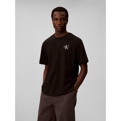 T-Shirt CALVIN KLEIN "DISTRESS MONOLOGO", Herren, Gr. S, schwarz, Web, Obermaterial: 100% Baumwolle, unifarben, regular fit normal, Rundhals, eingesetzt abgesteppte Kante, Shirts T-Shirt, Regular fit mit Rückenprint