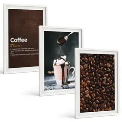 BILDER SET 3er Set - 40x60 cm Weißer Rahmen - Kaffeegetränk mit Schlagsahne