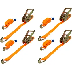 Satz aus vier orangefarbenen UNITRAILER-Transportgurten (2 m/25 mm/1 t) mit Spannvorrichtung