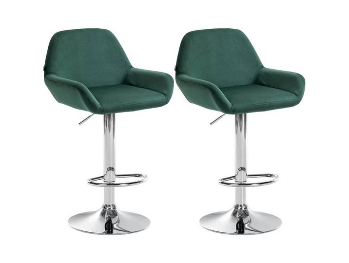 CLP Barhocker 2er Set Samt Dunkelgrün, Metall, 51x89x52 cm, Esszimmer, Barmöbel, Barhocker