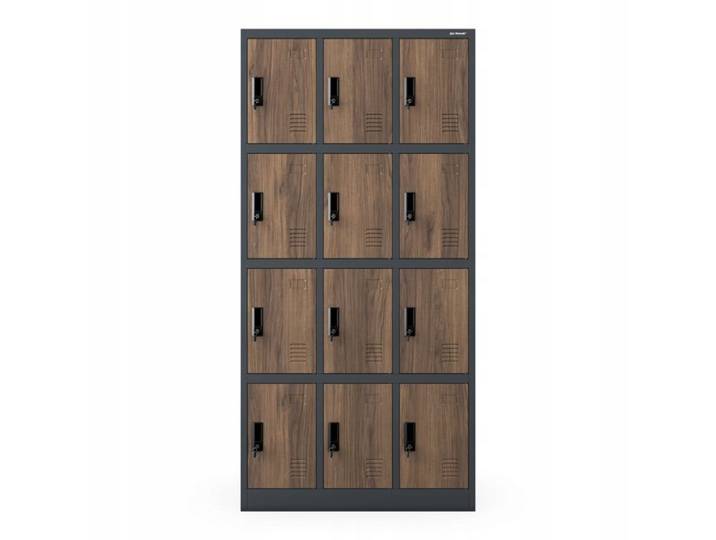 Armoire Métallique JAN NOWAK MARCIN 185x90x40cm Antracite-Noyer 12 Casiers