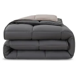 wometo 4-Jahreszeiten Steppbett Wende-Design ca. 135x200 cm (2 Bettdecken, 3-in-1) – grau & hellgrau – bunte warme Winterdecke + leichte Sommerdecke kombinie