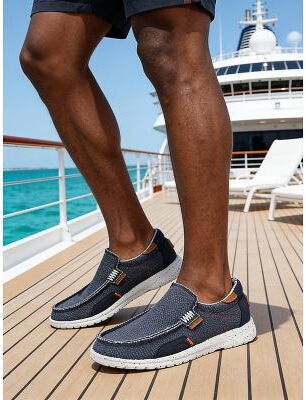 LightInthebox Men's Navy Espadrille Slip-Ons, Breathable Upper with Jute Sole, Comfortable Fit for Island Cruise Wear, Beachwear Leisure Activities