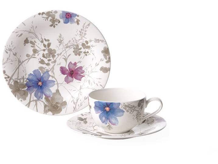Kaffeeservice VILLEROY & BOCH Mariefleur Gris Basic , bunt, 18 Stk., Fine China-Porzellan, Geschirr-Sets, Kaffeeservice, Made in Germany, Fine China Porzellan