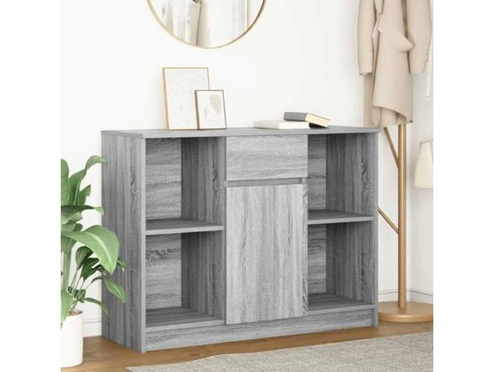 RJPLMFV Anrichte Sonoma, grau, 101 x 35 x 76 cm, Holz, Ingenieurskunst Tür, 2 Regale, Schublade, modulare Montage, Wandbefestigung inklusive