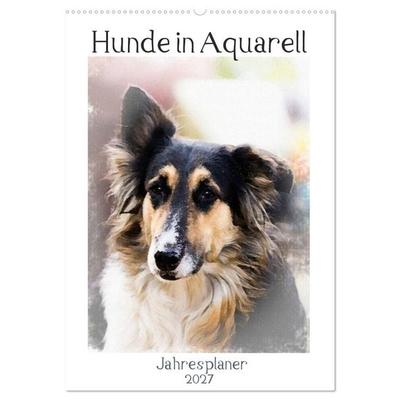 Hunde in Aquarell - Jahresplaner (Wandkalender 2027 DIN A2 hoch), CALVENDO Monatskalender