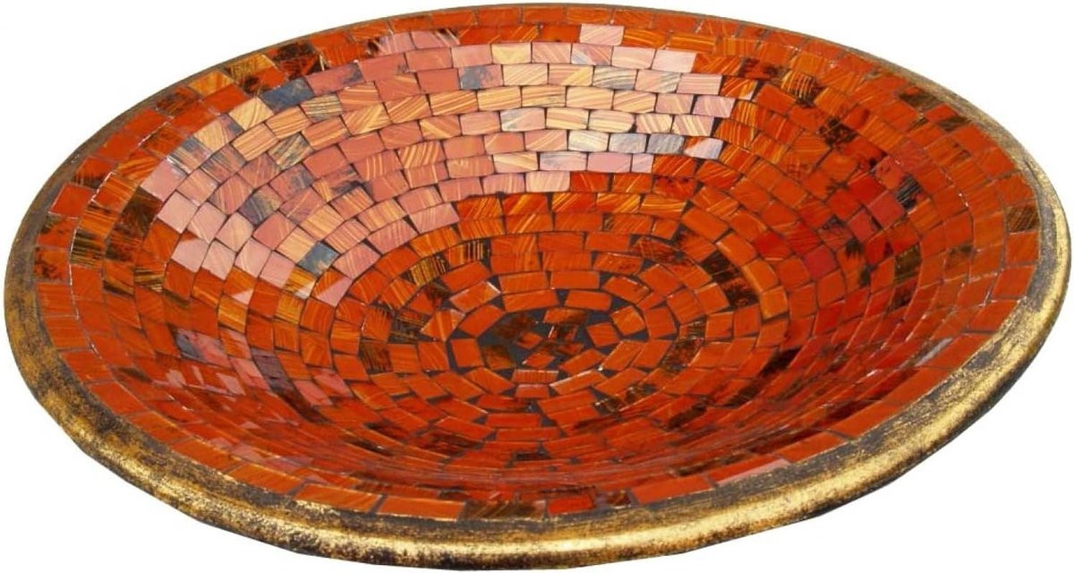Handgemaakte decoratieve mozaïek fruitschaal in oranje - Diameter: 46 cm