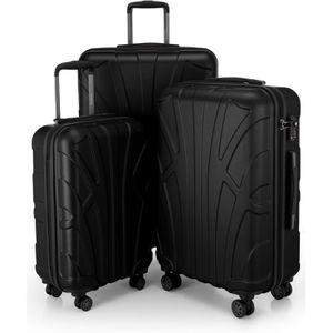 Suitline Koffer erweiterbar, schwarz, 3-teilig, Hartschale, mit 4 Rollen, klein / groß (2x)