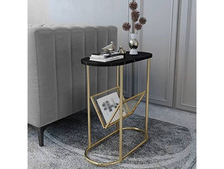 ROHCGHC Beistelltisch, Schmaler Beistelltisch im Wohnzimmer mit Zeitschriftenhalter(Black Gold,50cm)