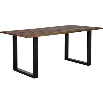 Esstisch SALESFEVER "Design Esstisch für stilvolles Ambiente", braun (nussbaum, schwarz, nussbaum), B:140cm H:75cm T:80cm, Akazie Massivholz, Metall, Tische, Esstisch, mit echter Baumkante