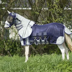QHP Fliegendecke Falabella mit Halsteil und Fliegenmaske blue, Größe: 115
