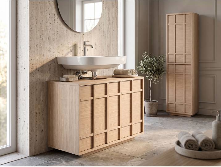 Midischrank 2 Türen 35 x 130 x 34cm Holz/Braun/Eiche