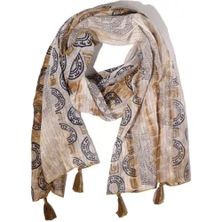 Nomad Sari Summer Marbella Print Scarf - Coffee with Gold  (180x50cm)