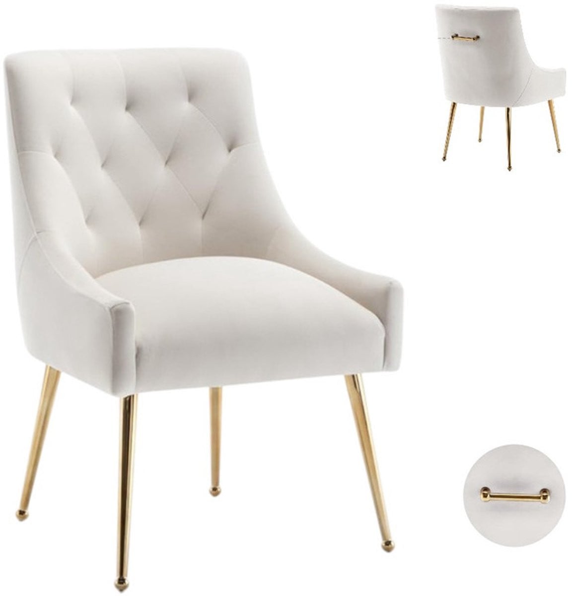 Moderne witte eetkamerstoel met gouden poten voor de woonkamer, slaapkamer of keuken