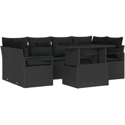 VidaXL 7-teiliges Garten-Sofa-Set mit Kissen, schwarzes Poly-Rattan