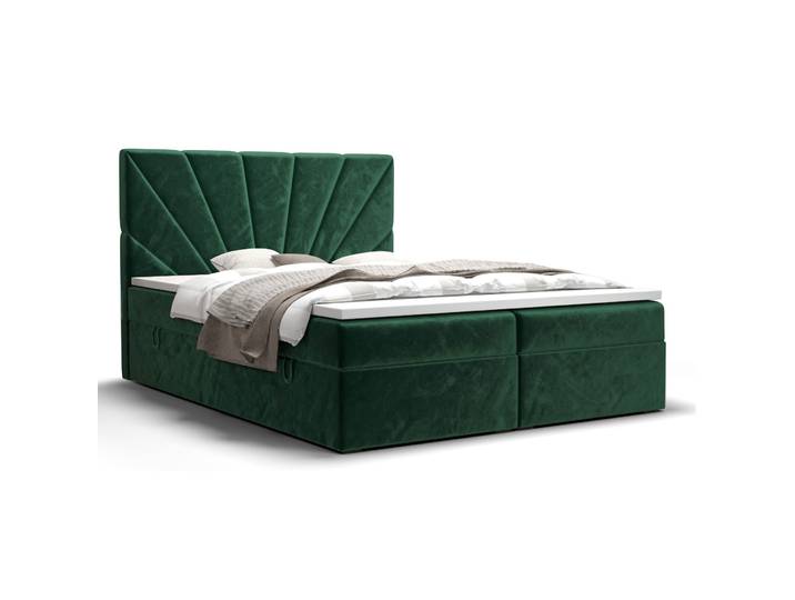 Boxspringbett, Grün, 140x200 cm, Holzwerkstoff, 2 Stauräume & Bonell-Matratze, Modern
