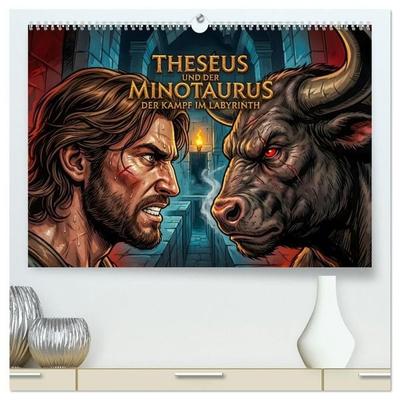 Theseus und der Minotaurus - Der Kampf im Labyrinth (hochwertiger Premium Wandkalender 2027 DIN A2 quer), Kunstdruck in Hochglanz