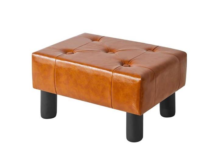 Tabouret pouf ottoman rectangulaire 40×30.5×22.5 cm repose-pieds tissu technique orange pieds bois