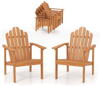 Costway 2-Pack Stackable Adirondack Chairs with Solid Acacia Wood for Patio