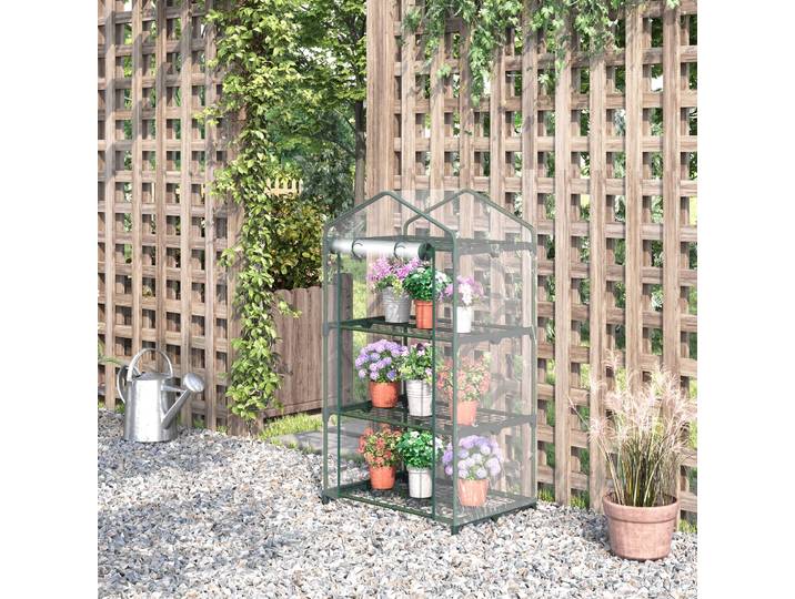 Outsunny Serre Balcon 3 Niveaux Métal Vert PVC Transparent 69x49x125cm