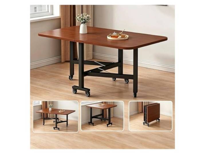 ZCXMNL Multifunktionstisch-Drop-Leaf-Esstisch, Faltbarer Küchentisch Aus Massivem Holz Mit 6 Rädern, Platzsparend for Arbeit, Studium Und Essen(Teak Black,130x80x75cm)