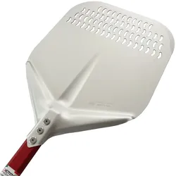 Giemme Spoleto Rechteckige Profi-Pizzaschaufel mit Löchern, Platte Ø 30 cm, roter Griff 120 cm