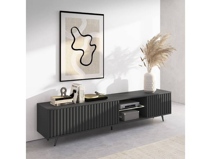 TV-Lowboard Bello Front: MDF Mitteldichte Holzfaserplatte , beschichtet Korpus: Spanplatte, beschichtet Schwarz/Schwarz 175 x 44 x 31cm