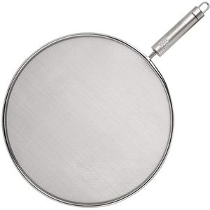 Fackelmann Spritzschutzdeckel 40478, silber, aus rostfreiem Edelstahl, mit Griff, Ø 29 cm