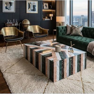BETACH Genuine Marble Block Coffee Table - Multicolor Striped Marble
