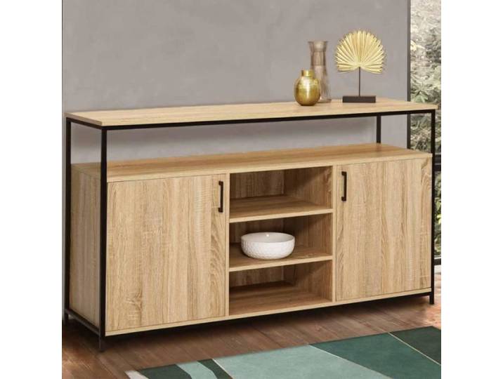 ID MARKET buffet DETROIT 2 porte et 3 étagères 140 cm Industriel bois