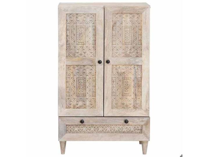 BEL-ACHAT* haut - Capacité généreuse - Cabinet Vaisselier Armoire Blanc 60x33x100 cm - Bois de manguier massif Prom64007845