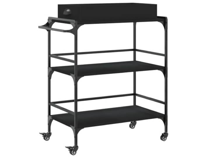 HFXHIJXQ Küchenwagen Schwarz 81,5x41x92,5 cm Servierwagen mit Rollen Vielseitiger Servierwagen in Schwarz mitHandtuchhalter, reichlich Stauraum und flexiblen Rollen für Küche & Esszimmer.